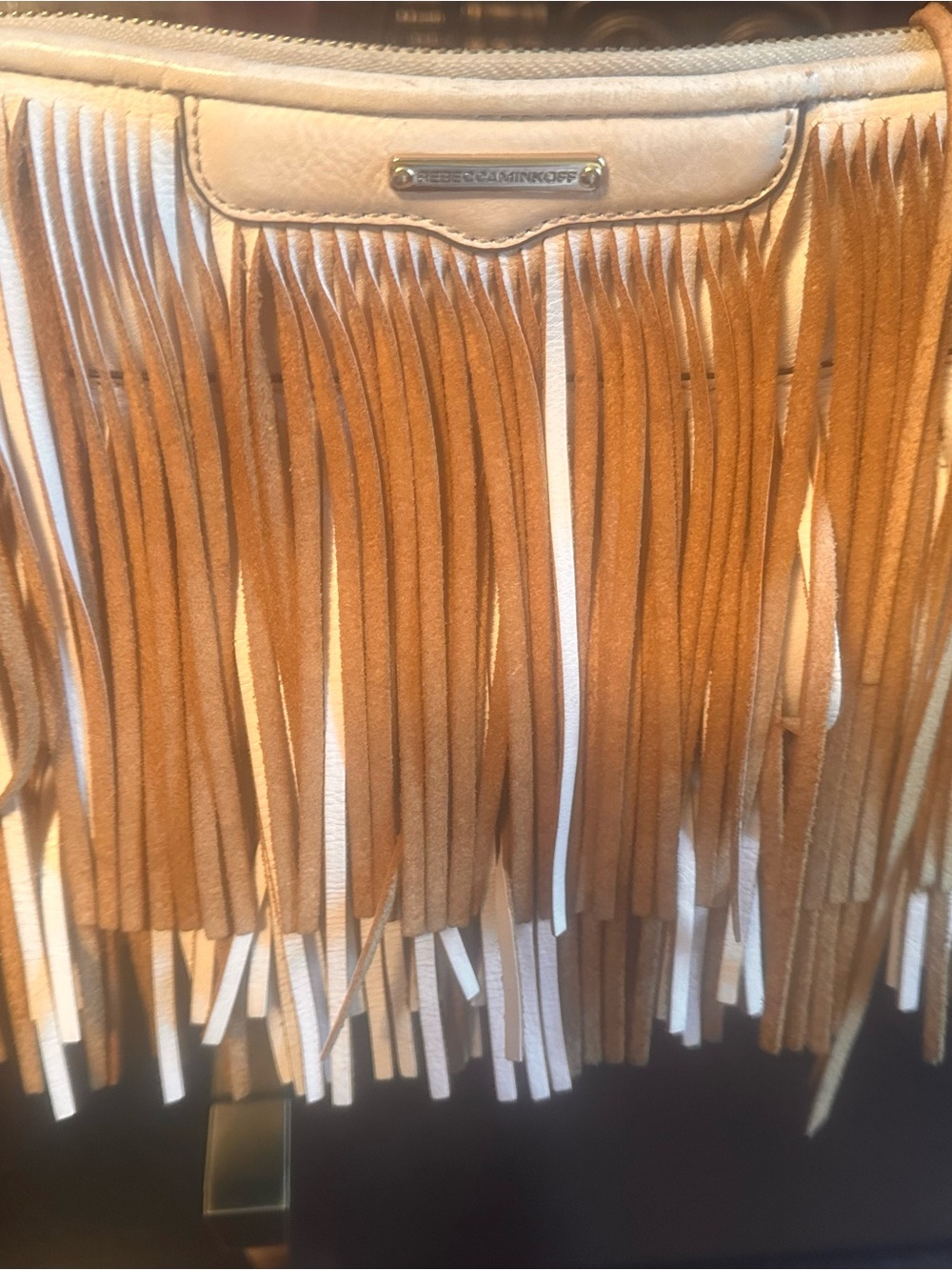 Rebecca Minkoff Tan and White Fringe Shoulder Bag